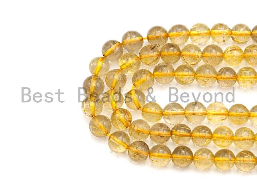High Quality Rutilated Quartz, Natural Rutilated Quartz, Yellow gemstone stone, 6mm, sku#U481