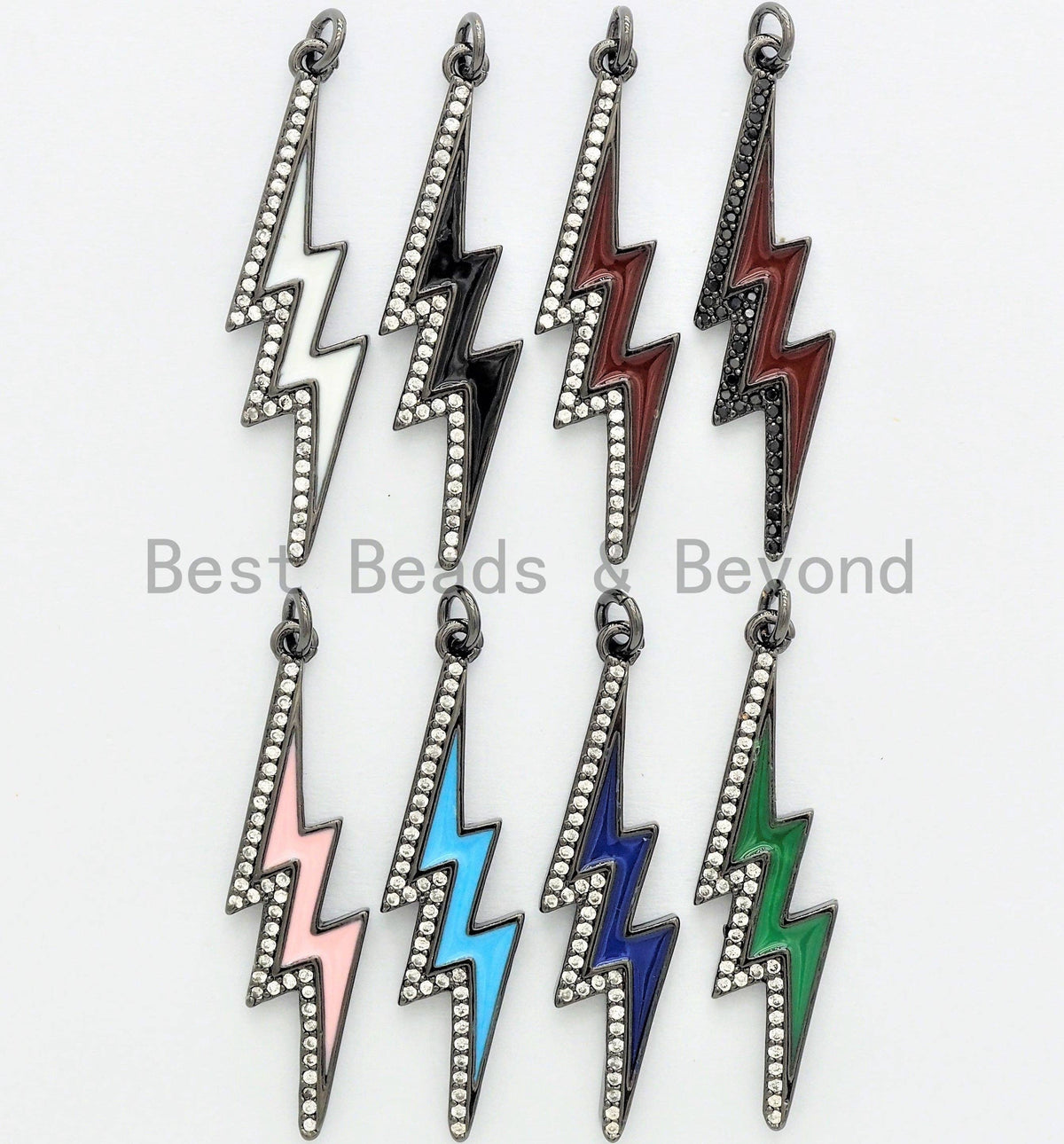 CZ Enamel Thunder Lightning Bolt Charm, Enamel CZ Pave lightning Sign Pendant, Pave Lightning Bolt Charm, 11x39mm, sku#F604