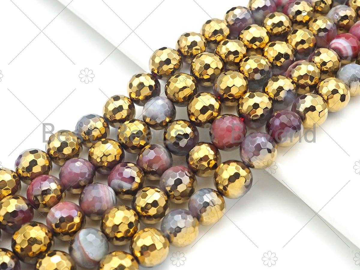 Half Gold Plated Agate Beads, 8mm/10mm/12mm, UA131
