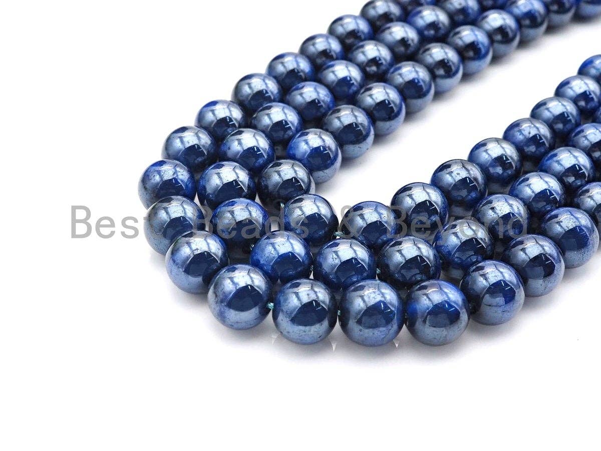 Mystic Plated Blue Tiger Eye Beads, Round Blue Tiger Eye 8mm/10mm/12mm, Natural Tiger Eye, 15.5" Full Strand, sku#UA75