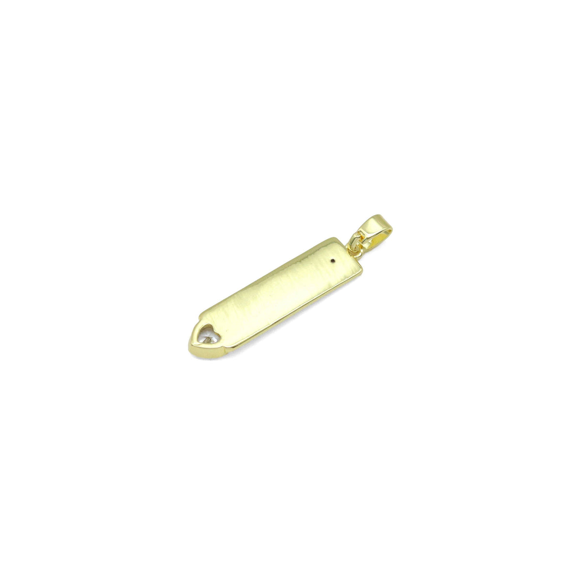 Clear CZ Gold Love Long Bar With Heart Charm Pendant, Sku#LX762