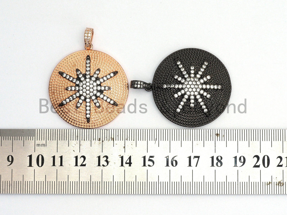 CZ Micro Pave Large 36x39mm Star on Round Disc Pendant, F554