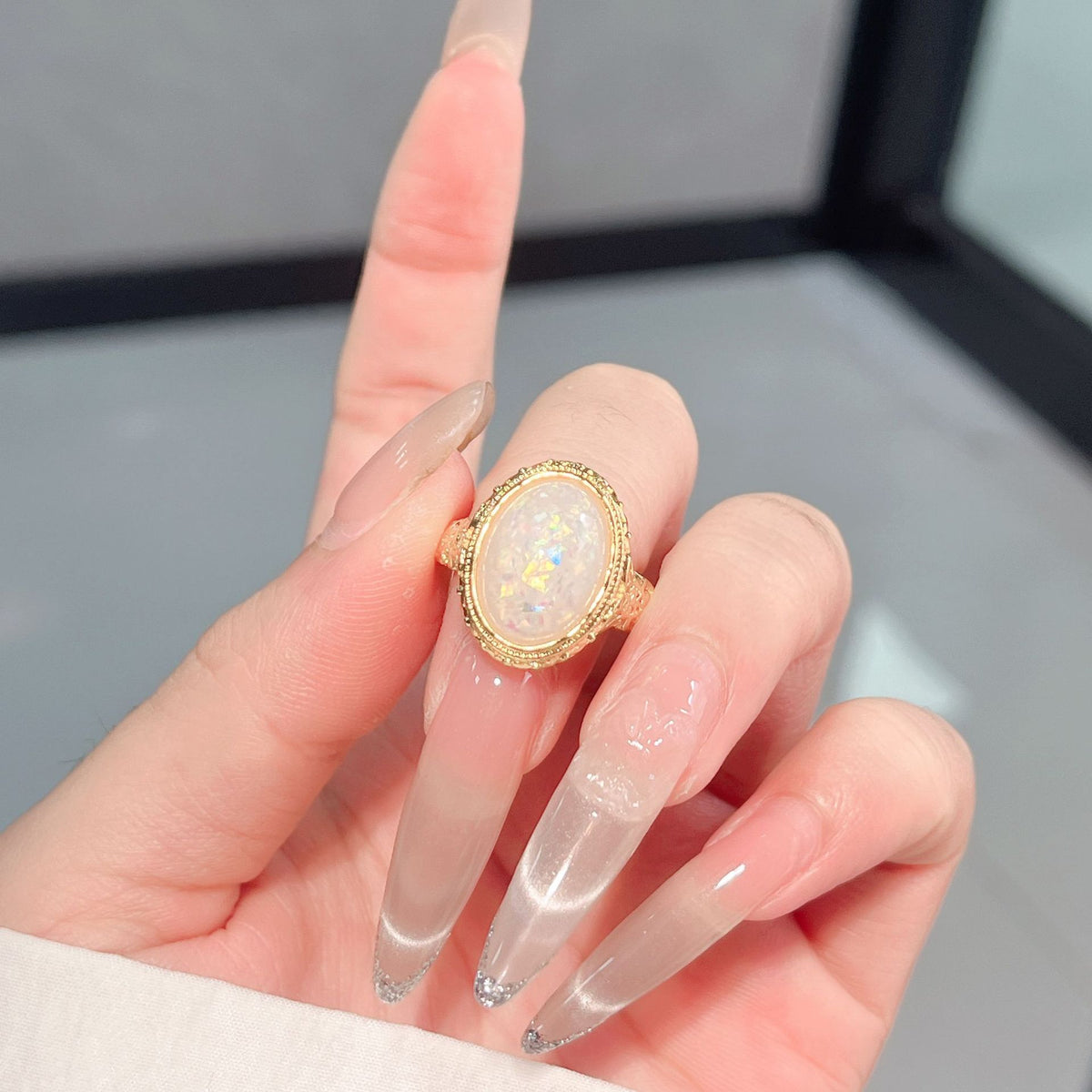 Colorful White Onyx Adjustable Ring For Women