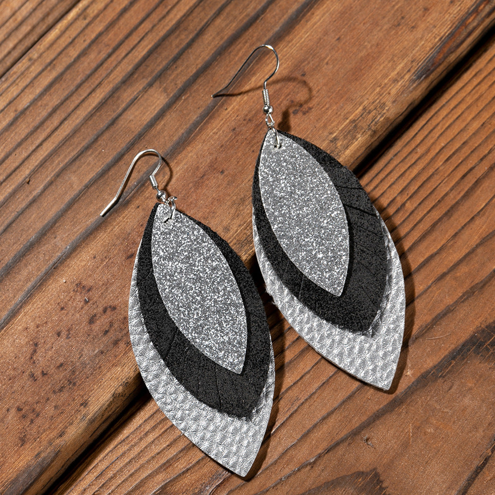 Fashionable Leather Multi-Layer Earrings In A Cartoon Style