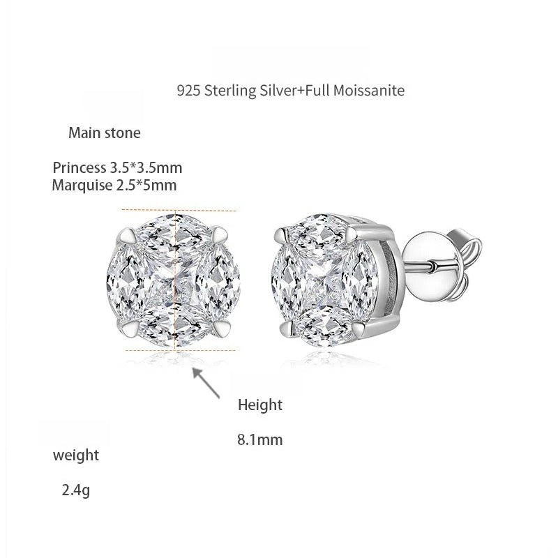 Marquise & Princess-Cut Moissanite Stud Earrings in Sterling Silver with 18K Gold Plating