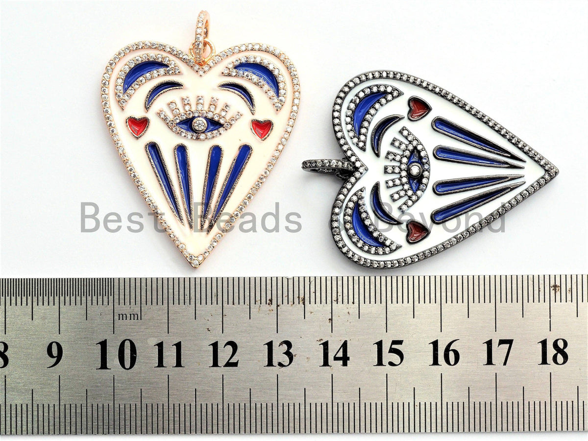 Large Enamel Colorful Heart Shape With Evil Eye Moon Heart Pendant,CZ Micro Pave Oil Drop pendant, Heart Enamel pendant,37x42mm,sku#F579