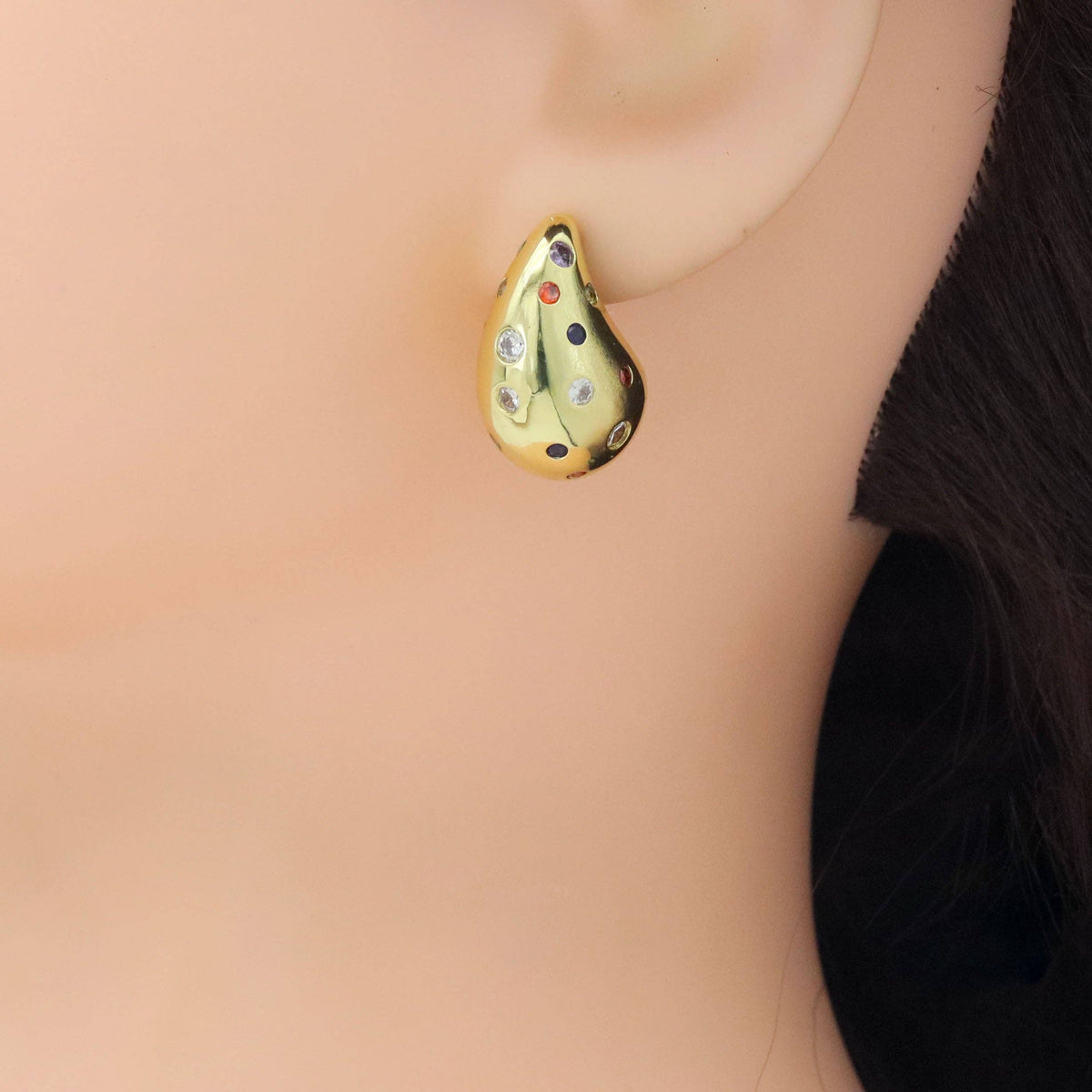 Multicolor Clear CZ Teardrop Shape Earrings, Sku#A360