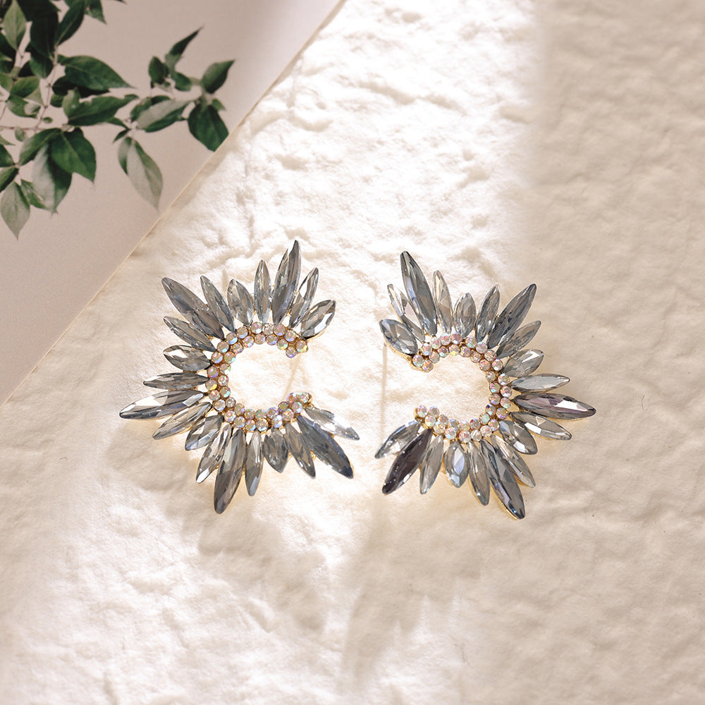 Cross Border Zircon Sunflower Earrings Gradient Marquise Crystal C Loop Flower Earrings Party Alloy Stud Ear Jewelry Wholesale