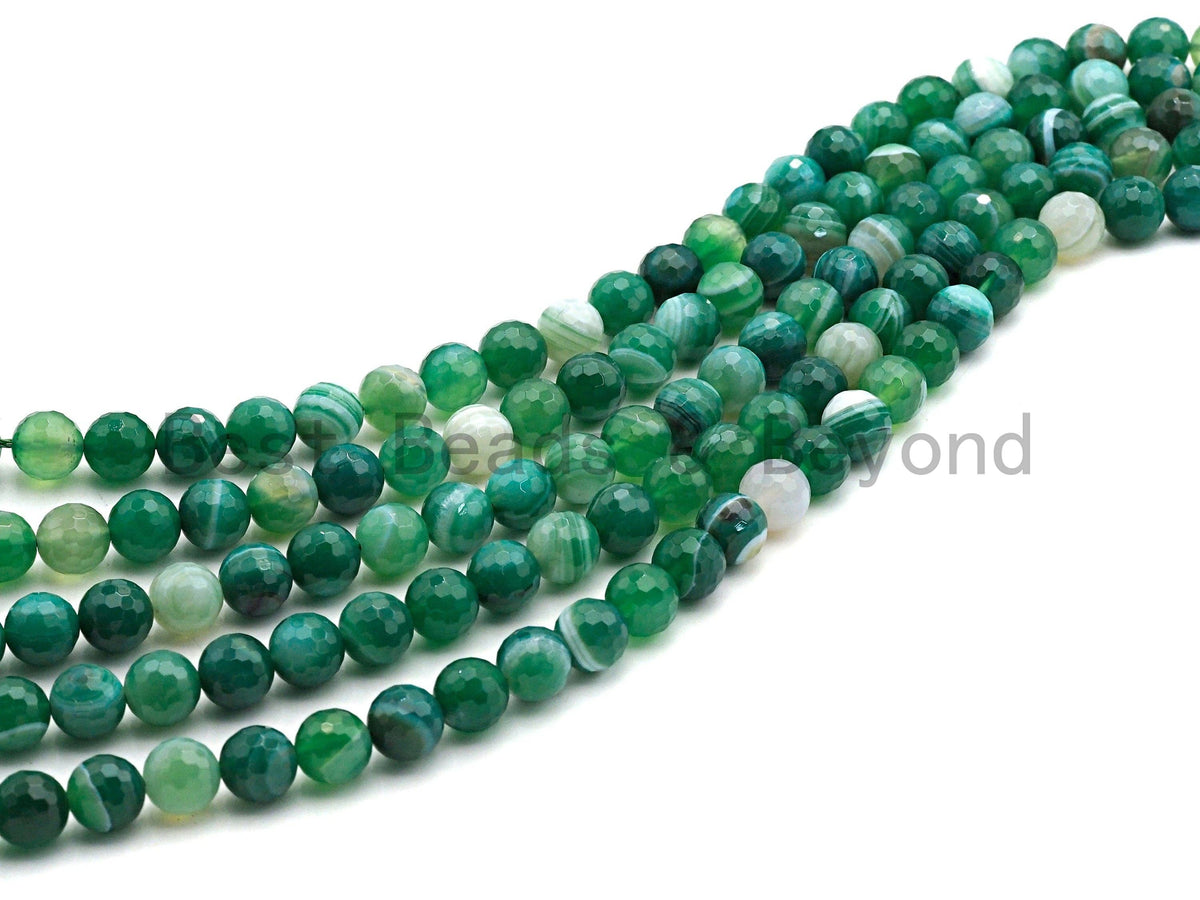 High Quality Faceted Green Banded Agate beads, 6mm/8mm/10mm/12mm Green Agate Gemstone beads, Natural Agate Beads, 15.5inch strand, SKU#U447