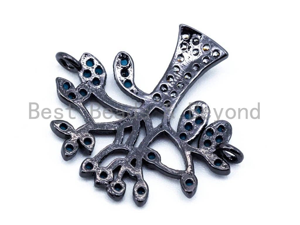 CZ Micro Pave Turquoise Lift Tree Connector, Cubic Zirconia Tree Spacer Connector/Charm for Necklace Bracelet, 21x23mm,sku#M58