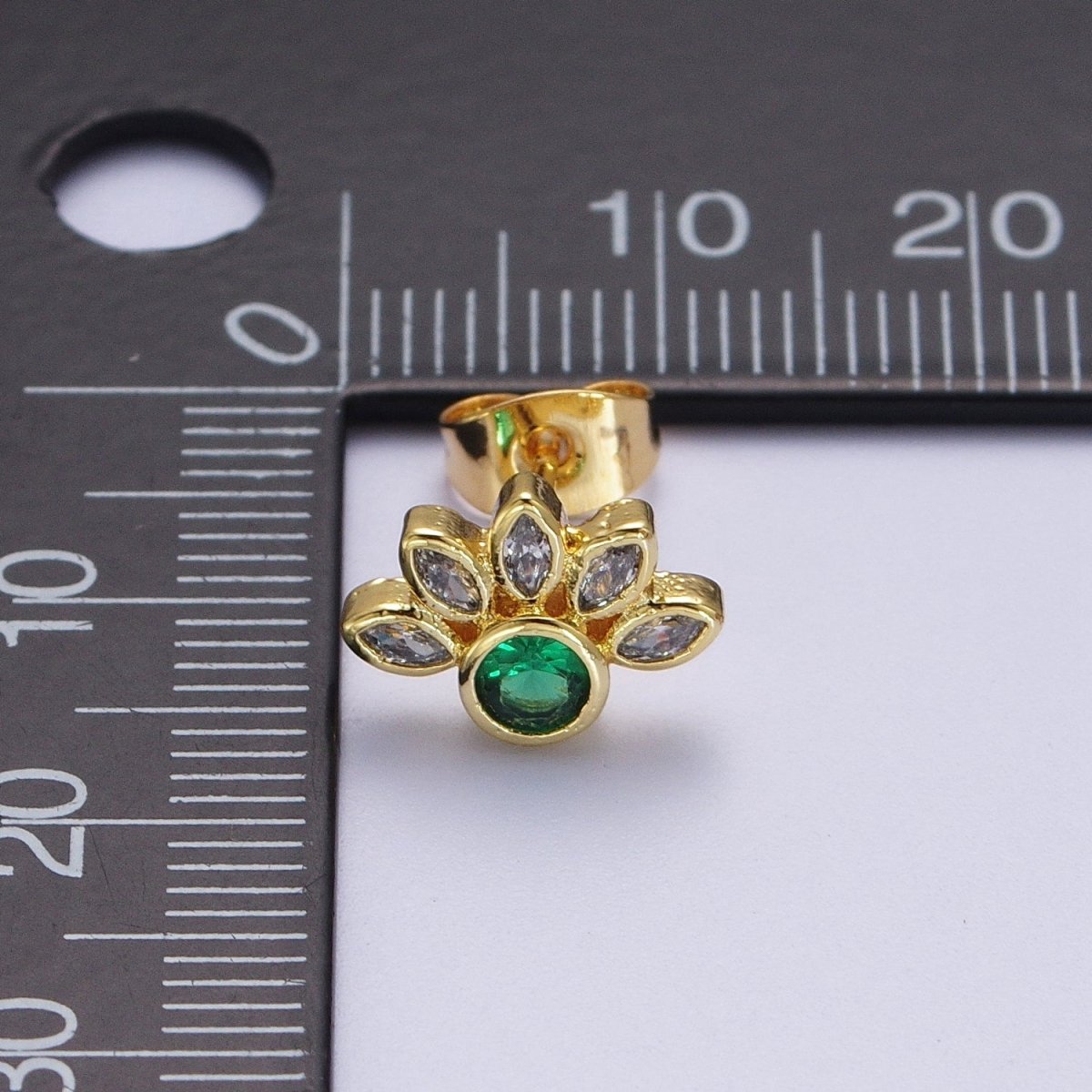 Emerald Green Cz Stud Earrings Gold Marquise Cluster Flower Stud AD-082