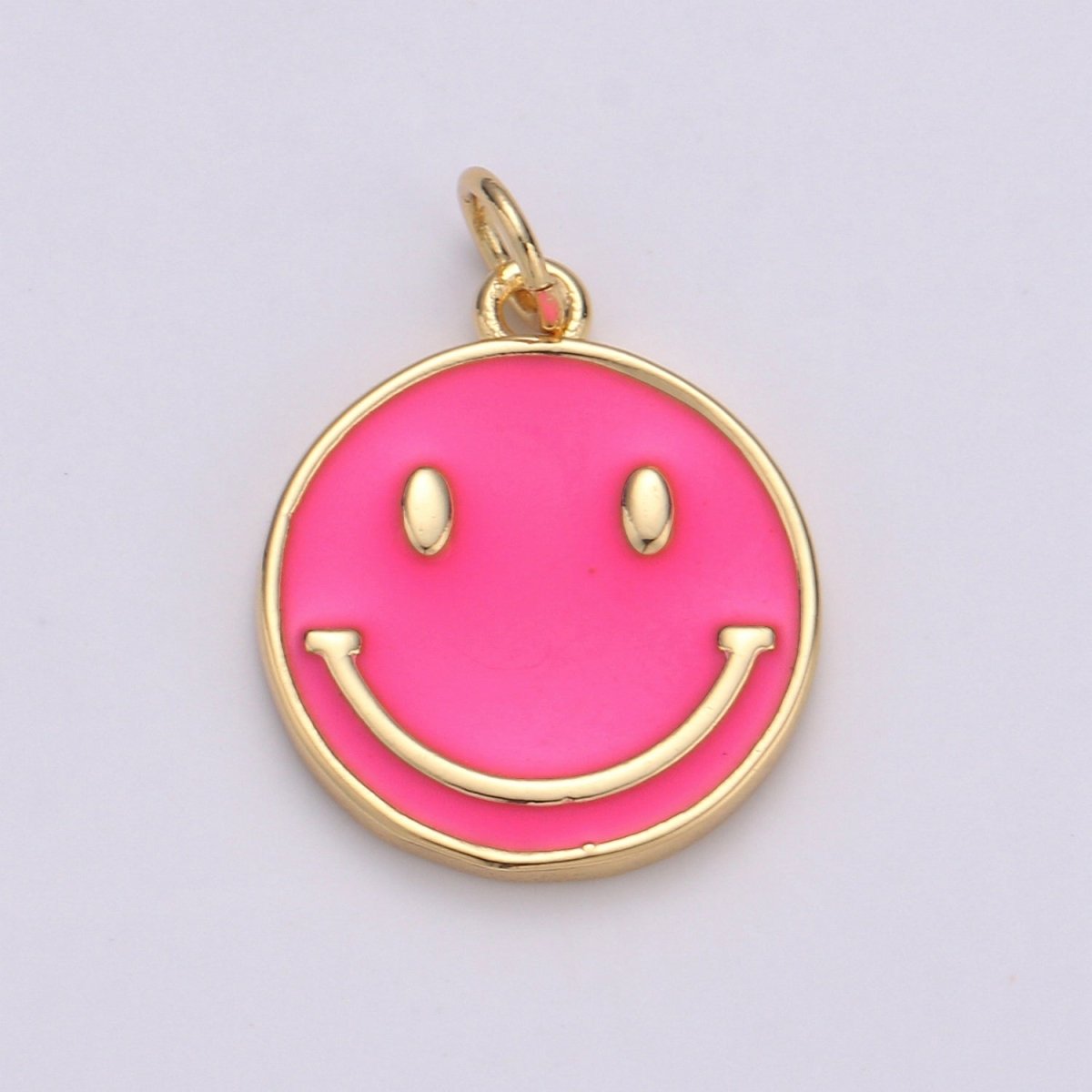Epoxy Happy Face in Gold Round Charm, Enamel Happy Face Charm, Smiley Gold Enamel Charms, Dainty Smile charm, Teal, Red, White, Yellow, Cute Gold Smiley Face Gold Filled Charm - D-136 TO D-145