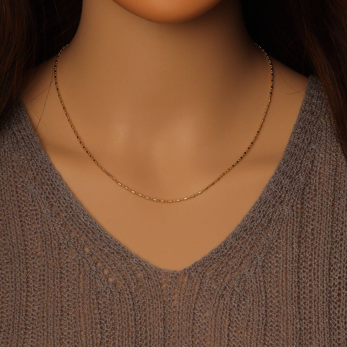 Dainty tuve round ball thin Adjustable Necklace, Sku#LD491