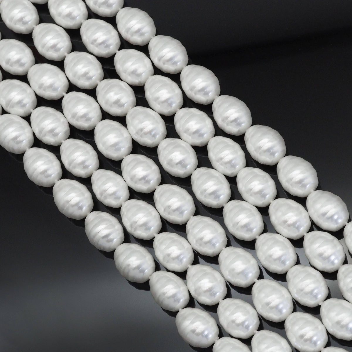 White MOP Carved Drum Shape Beads, 13x16mm, Sku#T163