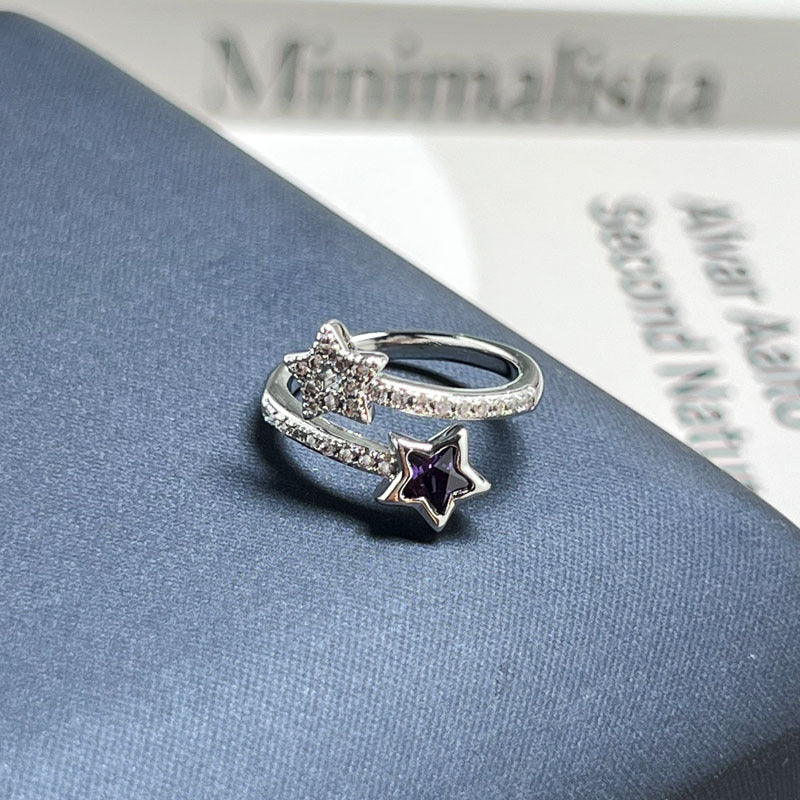 Trendy Niche Designed Purple Rhinestone Inlaid Open Ring For Ladies, Classic Nine Purple Fire Series Sweet Cool Light Luxury High-End Texture Finger Jewelry, Versatile Daily Matching Accessory
