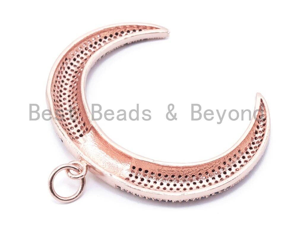 CZ Black Micro Pave Crescent Moon Double Horn Pendant, Cubic Zirconia Pendant,44x44mm, sku#F140