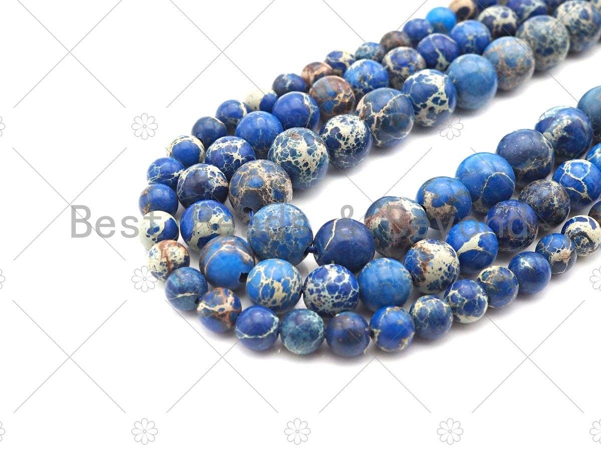 High Quality Coblalt Blue Sea Sediment Imperial Jasper Beads, 6mm/8mm/10mm/12mm Round Smooth Imperial Japser, 15.5'' Full Strand, SKU#UA175