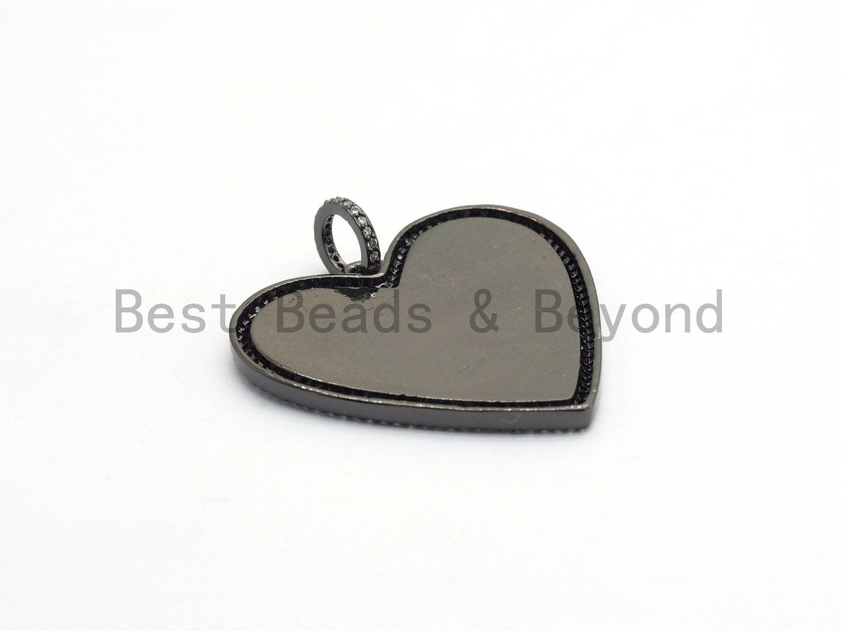 38mm Large Enamel Colored heart Pendant, Gold/Rose gold/Black/Silver, CZ Micro Pave Oil Drop Heart pendant,Enamel Jewelry,sku#F598