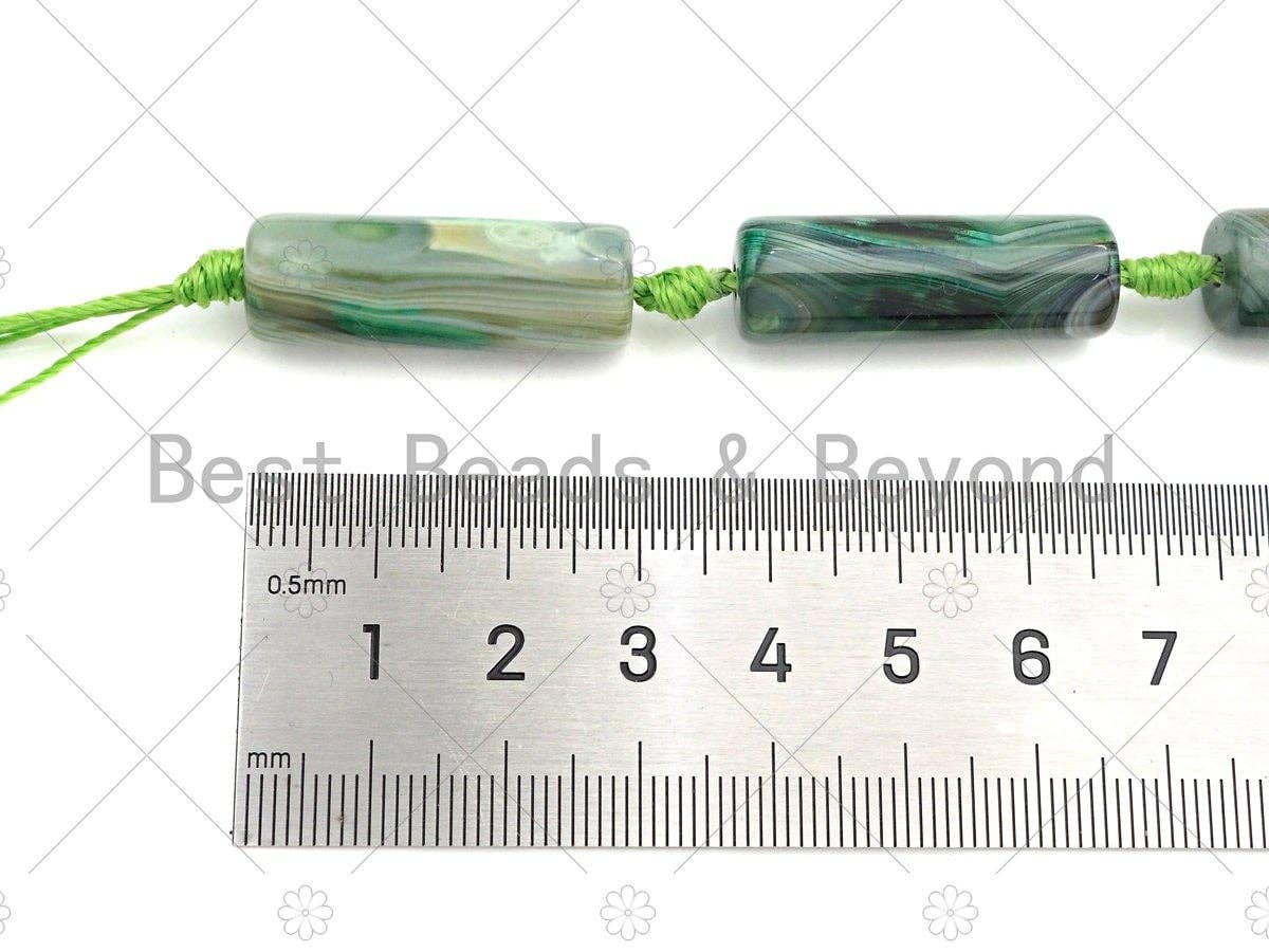 Natural Green Agate Cylinder Spacer Beads, Green Agate Spacer Beads, Tibetan Dzi Beads, 10x30mm, Sku#U1018
