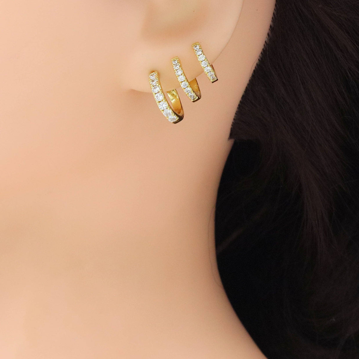 Clear CZ Triple Line Wrap Stud Earrings, Sku#A407