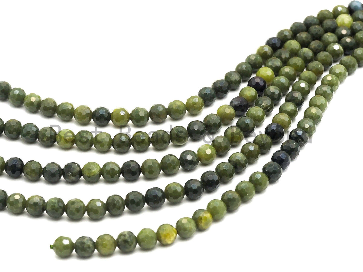 High Quality Olive Color Jade beads,6mm/8mm/10mm Faceted Round Olive Jade beads, Green Gemstone Beads, 15.5inch strand, SKU#U430C