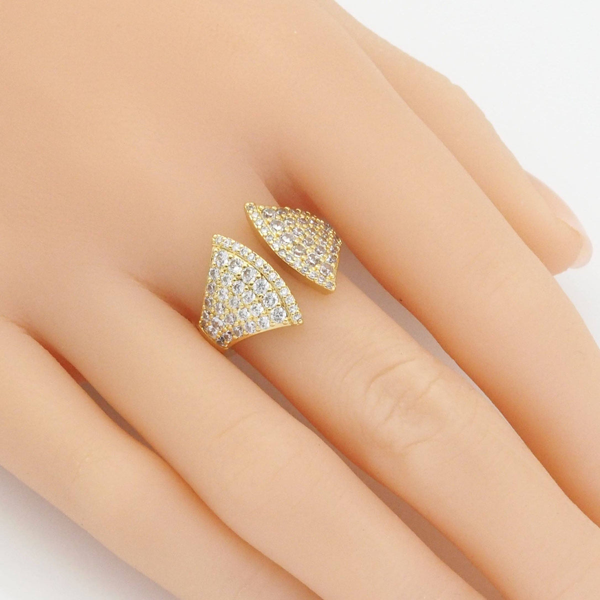 Gold Silver CZ Fan Shape Adjustable Ring, Sku#B370