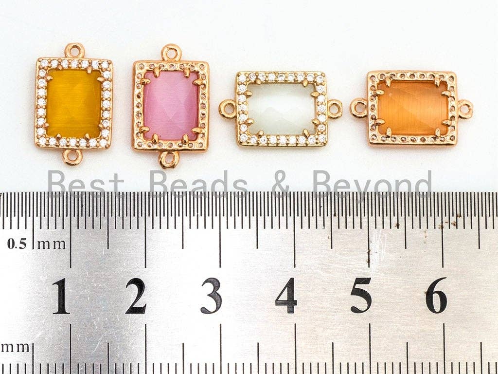 Rectangle Bezel Connector Faceted Cat's Eye Stone, sku#A83