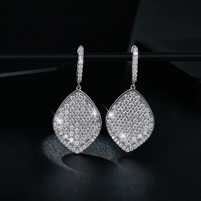S925 Sterling Silver Platinum Plated Leaf Shaped Pave Moissanite Dangle Earrings Teardrop Drop Earrings With GRA Certificate Luxury Jewelry Gift Box Set