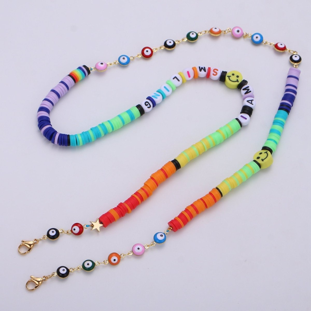 Face mask evil eye with enamel beads Face Mask accessories Happy Face mask holder Rainbow mask holder for adults Kids Christmas Gift