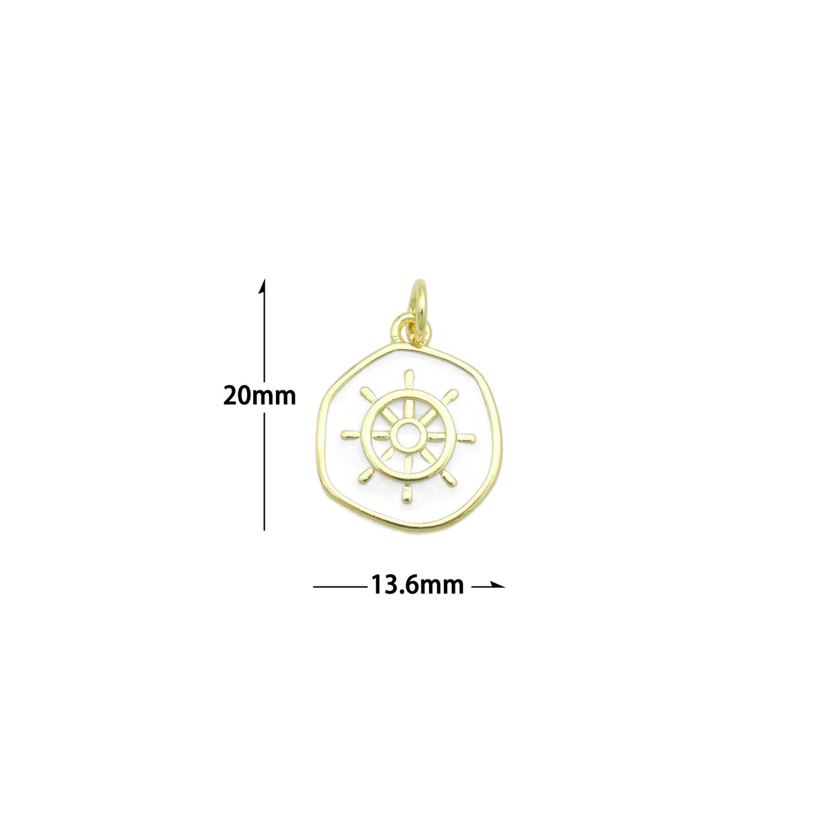 White Enamel Ship Wheel Coin Charm Pendant,Sku#LX871
