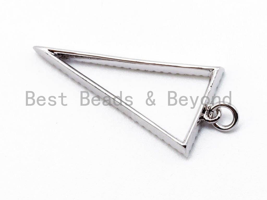 CZ Micro Pave Hollow Triangle Pendant, Cubic Zirconia Pendant Charm, Gold/Silver/Black, 32x16mm, SKU#F220