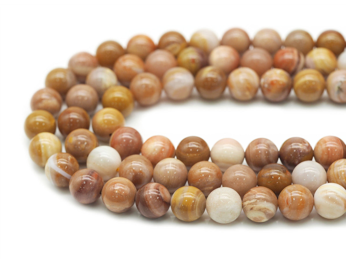 Natural Round Smooth Wood Agate Beads, Sku#U1312