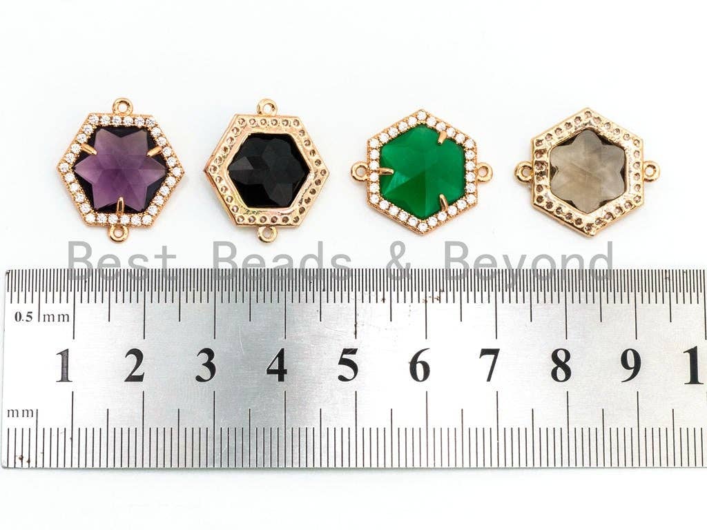Hexagon Bezel Connector with Faceted Glass,sku#A80