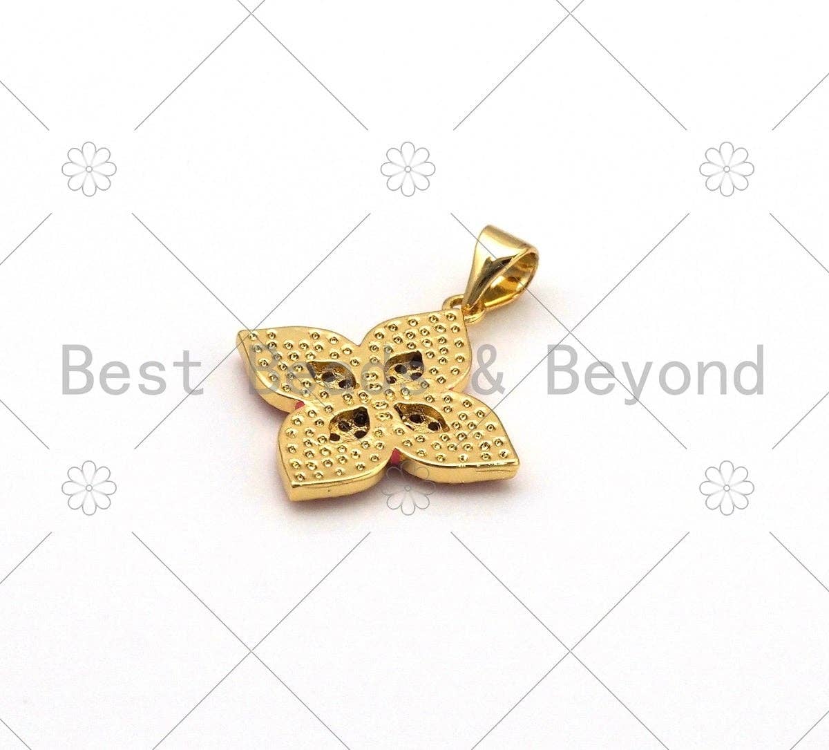 CZ Micro Pave Colorful Enamel Flower Shape Pendant, 18K Gold Filled Clover Charm, Necklace Bracelet Charm Pendant, 22x20mm,Sku#LK430