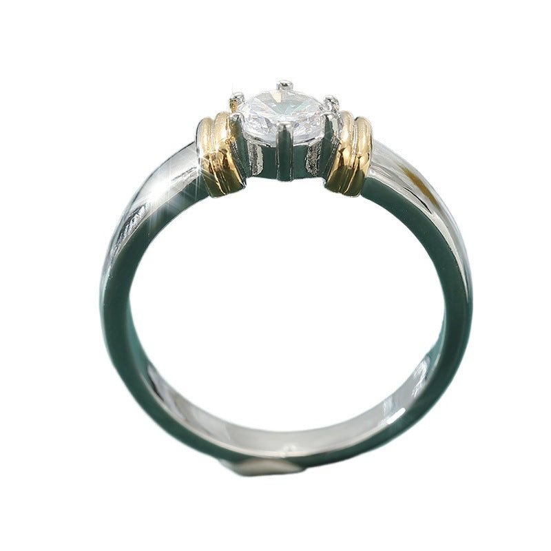 Minimalist Two-tone Inlaid Round Zircon Fashion Ring For Women
