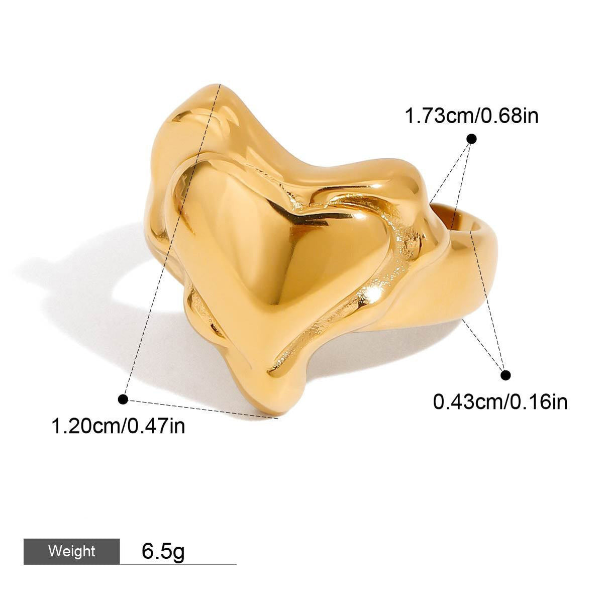 18K Gold Heart Design Trendy Personalized Earring and Ring Set