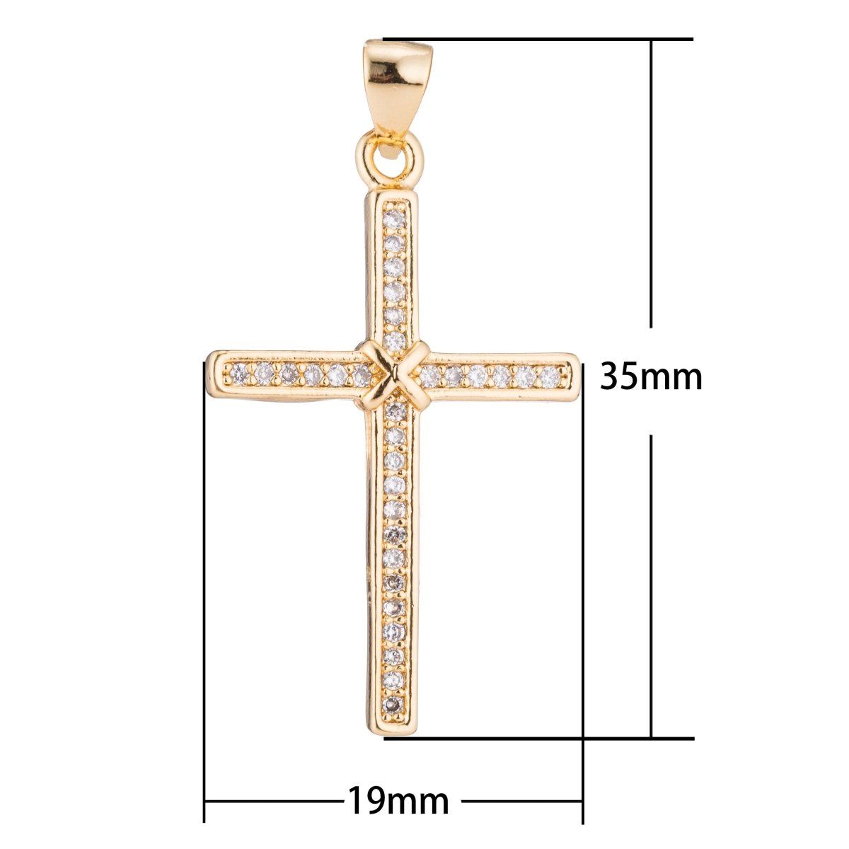 Gold Cross, Jesus Faith Love Believe Church Family Love Joy Cubic Zirconia Necklace Pendant Charm Bead Bails Findings for Jewelry Making H-201