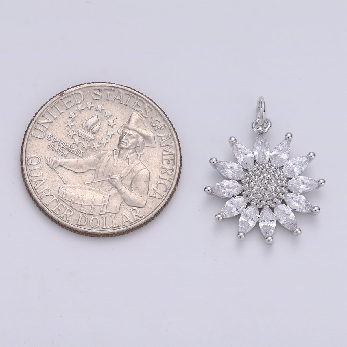 14K Gold Filled Marquise CZ Petal Sunflower Charm in Gold & Silver | D483 D320