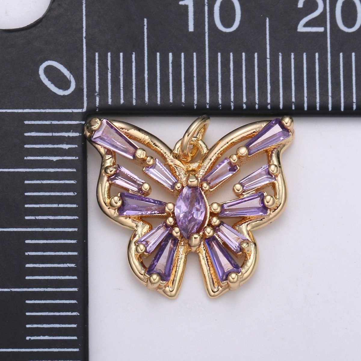 Gold Filled Clear, Pink, Purple Baguette Butterfly Wings Mini Charm E-101 - E-102