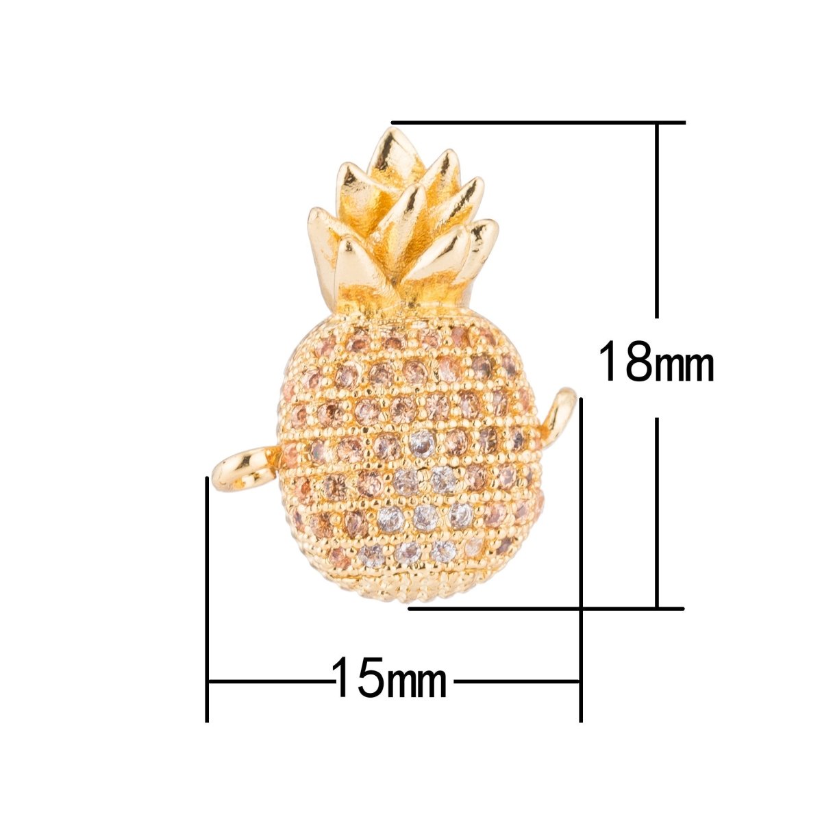 Gold Filled Cute Pineapple Tropical Fruit Food, Craft Cubic Zirconia Bracelet Charm Bead Findings Connector for Jewelry Making F-124