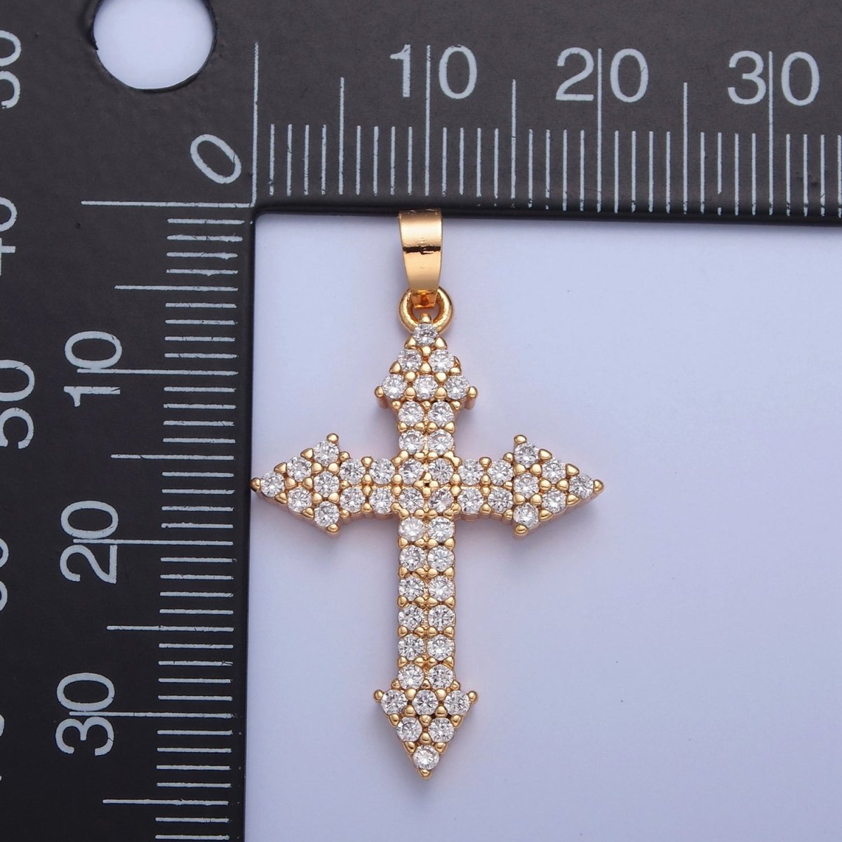 Gold Filled Micro Pave Cross Pendant, Clear Cubic Zirconia CZ Religious Jewelry Component For Necklace Making H-056