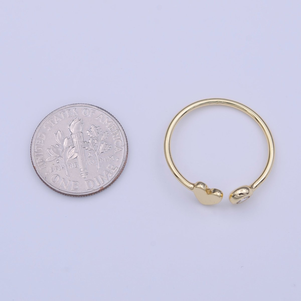 Gold Filled Minimalist Heart Round Cubic Zirconia Open Adjustable Ring | O-124