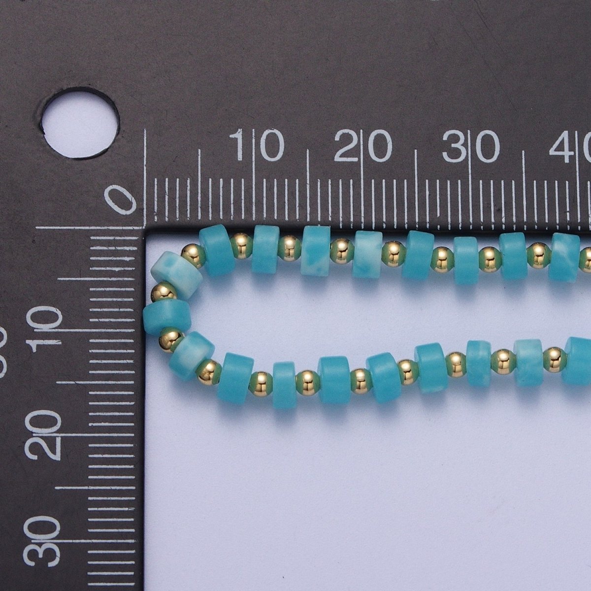 Gold Filled Peruvian Blue Opal Rondelle Heishi Gemstone Gold Spacer Beads 15.5 Inch Choker Necklace | WA-1428 Clearance Pricing