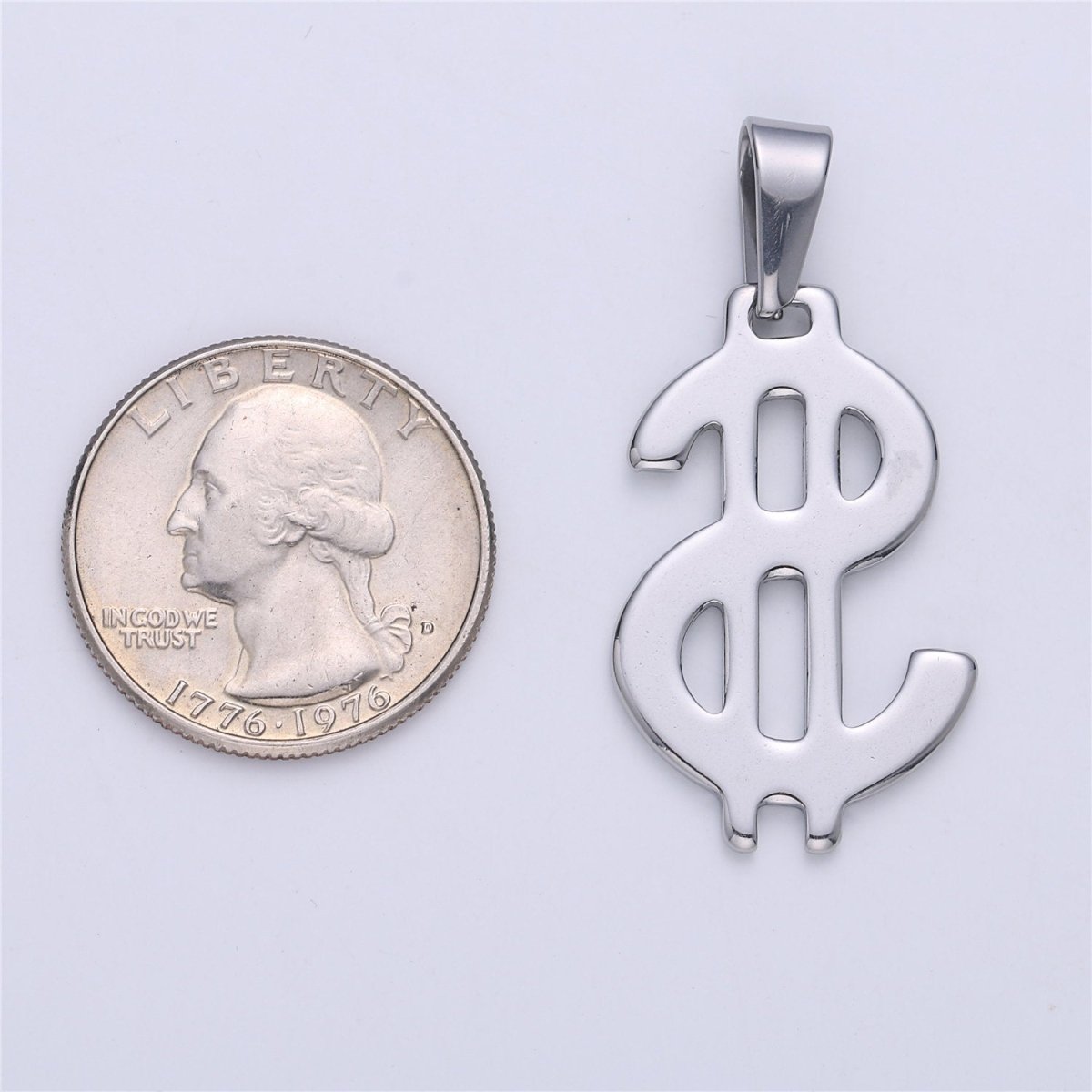 Gold Filled Stainless Steel Dollar Sign, Golden US Dollar Currency, Necklace Pendant Charm Bead Bails Findings for Jewelry Making J-666