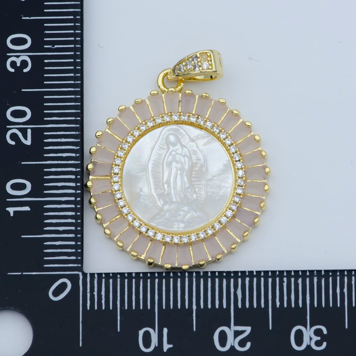 Gold Filled Virgin Mary Pendant Pearl Lady Guadalupe Medallion Charm Necklace Pink Cubic Micro Pave Cz for Religious jewelry making supply N-1407 I-109