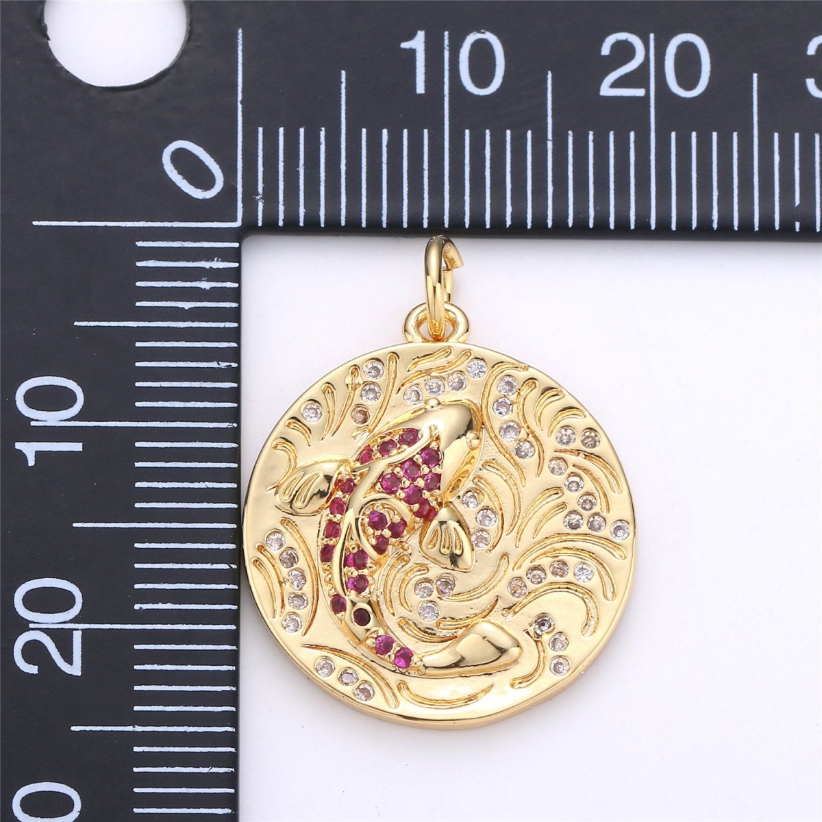 Gold koi fish charm pendant Japanese koi carp disc Coin charm for Necklace Earring Bracelet Component supply Animal Jewelry C-908