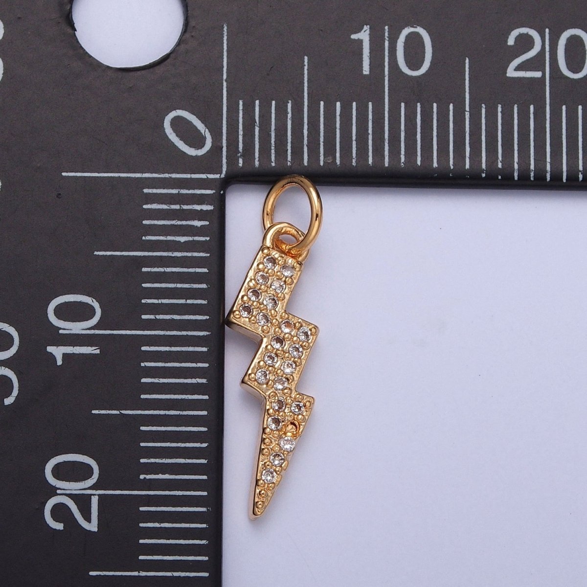 Gold Lightning Bolt Thunder Micro Paved Cubic Zirconia Charm For Weather Jewelry | X-257