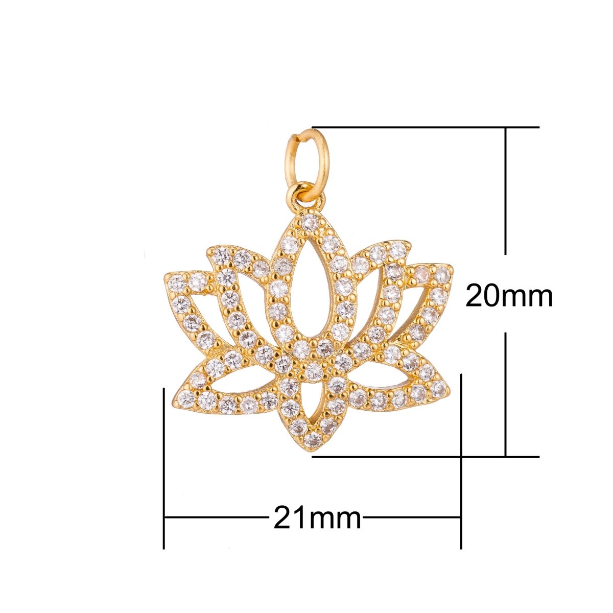 Gold Lotus Flower, Yoga Yogi Lover, Enlightenment, Chakra, Cubic Zirconia Necklace Pendant Charm Bead Bails Findings for Jewelry Making C-792 E-082