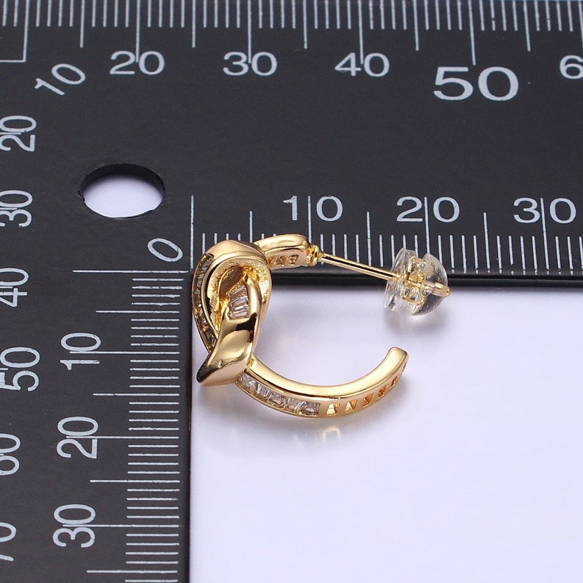 Gold Love knot Stud Earring Clear Cz Micro Pave Stone Hoop Earring AB675