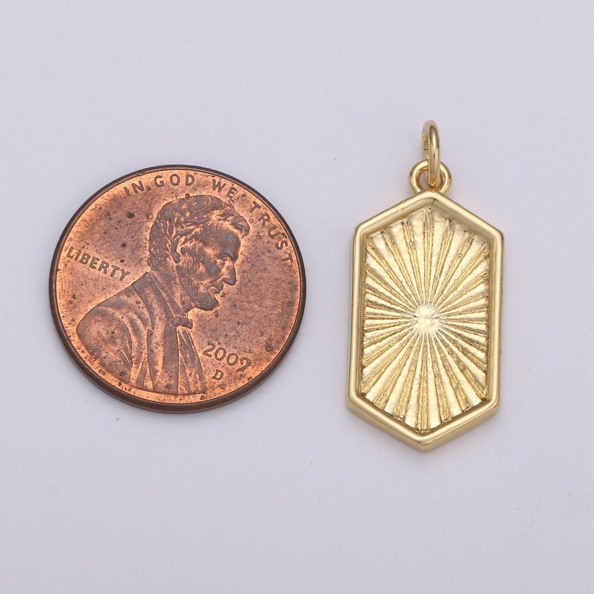 OS Gold Medallion Charm 14K Gold Filled Hexagon Pendant Gold Sunburst Charm Necklace Boho Chic Gold Geometric Necklace Vintage Style Charm D-529
